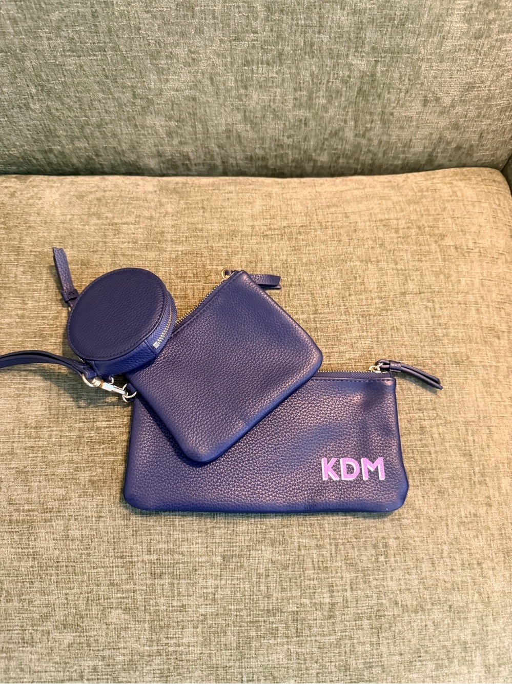 Mark & Graham Navy Blue Leather 3-Piece Pouch Set